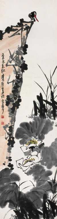 许麟庐 辛丑(1961)年作 花鸟 立轴